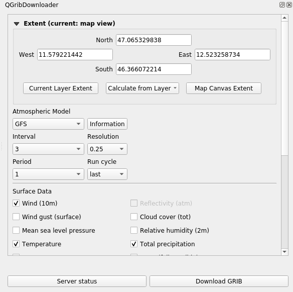 QGribDownloader Settings